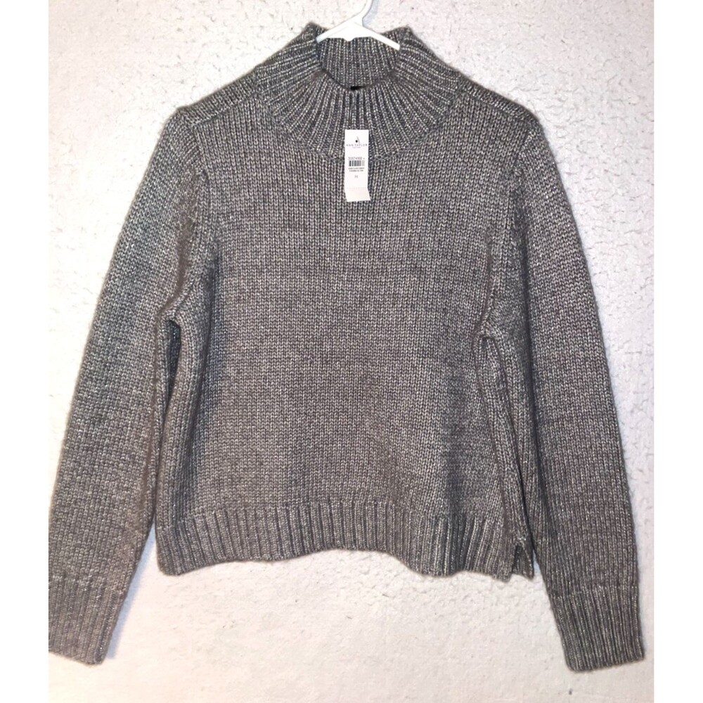 Ann Taylor Sweater Womens M Gray Chunky Knit Raglan Wool Blend Crop NWT